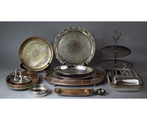 A Collection of Various Metalwares to include Galleried Tray, Pierced and Moulded Tray, Wine Coaster, Lidded Serving Dishes, 