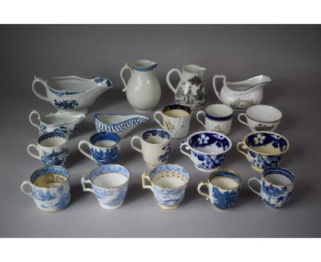 A Collection of 18th and 19th Century  Blue and White Ceramics to include Worcester Circa 1775 Jug (Hairline to Body), 18th C