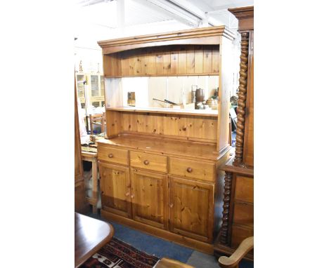 A Late 20th Century Pine Kitchen Dresser, Base with Three Short Drawers Over Cupboards, Two Shelf Plate Rack Over, 137cm wide