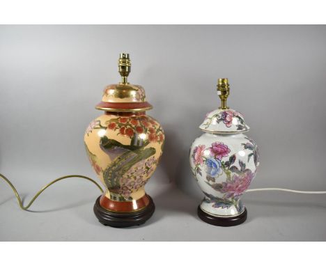 Two Oriental Vase Shaped Ceramic Table Lamp Bases, Tallest 43cm high 