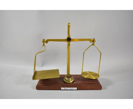 A Set of Scientific Pan Scales In Brass On Mahogany Plinth Base with Set of Graduated Weights by Arnold Precision Scales, Red