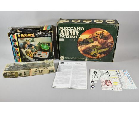 A Vintage Binatone Superstar Colour Video Entertainment Console, Meccano Army Multikit and a Part Built Airfix Locomotive Mod