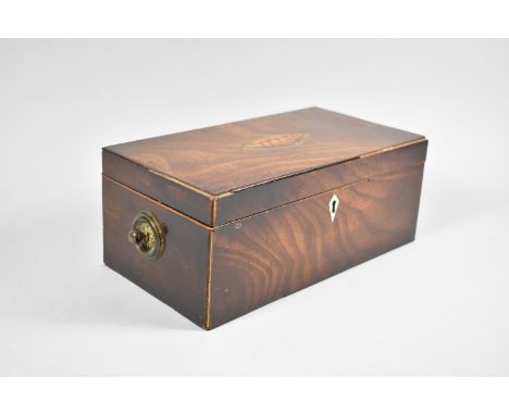 A 19th Century Tea Caddy Box with Shell Inlaid Lid Having Later Inner Fitted Pen Tray, In Need of Some Restoration, 25.5cm wi