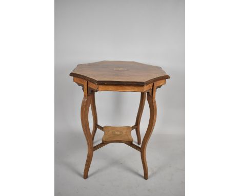 An Edwardian Inlaid Rosewood Occasional Table with Scalloped Octagonal Top and Square Stretcher Shelf, Cabriole Legs, 66cm Di