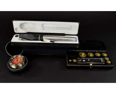 Collection of 3 Items to include Griffin & Tatlock Boxed Microid Metric Weights 50gm's - 1gm, modern travelling alarm clock i