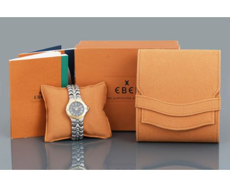 EBEL (Swiss) Damen Armbanduhr "Sportwave"Stahl mit vergoldeter Lunette, rundes Gehäuse (D 28mm), mit Stahl-Gliederarmband, sc