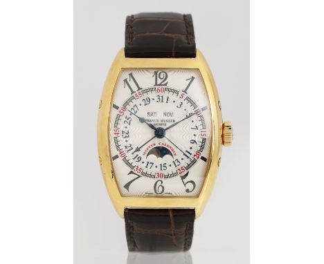 FRANCK MULLER Armbanduhr "Master of Complications" Tonneau-förmiges 18K Gelbgold Gehäuse, helles Zifferblatt, arabische Ziffe