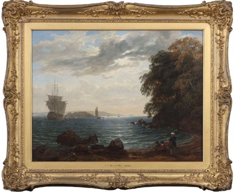 PHILLIP HUTCHINS ROGERS (1794 Plymouth - 1853 Lichtenthal bei Baden-Baden)Öl auf Leinwand, "View of Plymouth (Bucht mit 3 Fis