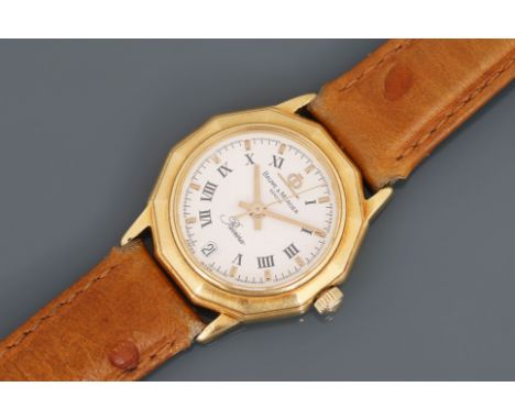 BAUME &amp;amp; MERCIER (Geneve) Damen-Armbanduhr "Riviera"18K Gelbgold, polygonales, leicht gekantetes Gehäuse, helles Ziffe