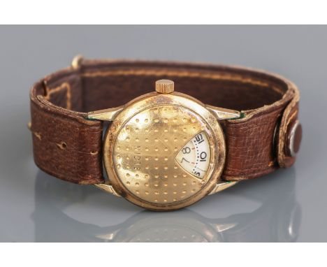 ELGIN (USA) Armbanduhr der 1950er Jahre"Golf Ball Watch", rundes Gehäuse (D 30mm), vergoldet, Gehäuseabdeckung in Golfball-Op