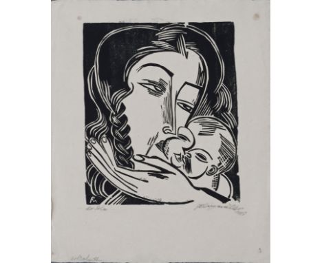 CONRAD FELIXMÜLLER (1897 Dresden - 1977 Berlin-Zehlendorf)Holzschnitt auf Chinapapier, "Der Sohn" (1918), unten rechts in Ble