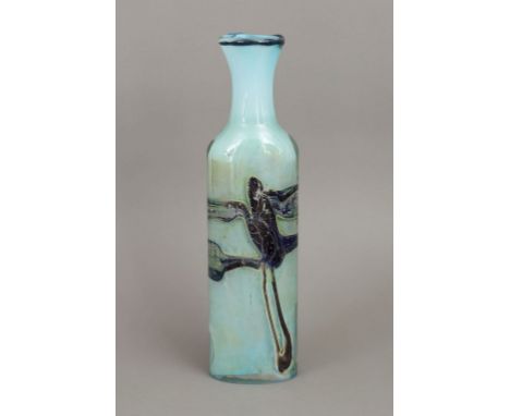 VAL ST. LAMBERT (Belgien) Flaschenvase2. Hälfte 20. Jahrhundert, Entwurf SAMUEL HERMANN, farbloses Glas, opak hellblau unterf