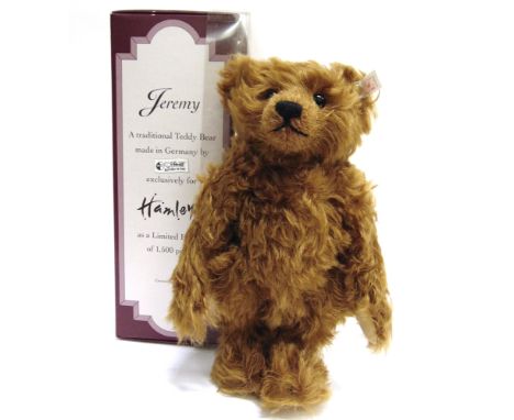 A STEIFF COLLECTOR'S TEDDY BEAR 'JEREMY', EXCLUSIVE TO HAMLEYS   (EAN 652868), reddish brown, with growler, limited edition 3