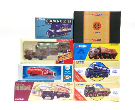 EIGHT CORGI CLASSICS MODEL COMMERCIAL VEHICLES  including a Premium No.CC10204, E.R.F. 6-Wheel Dropside 'British Road Service