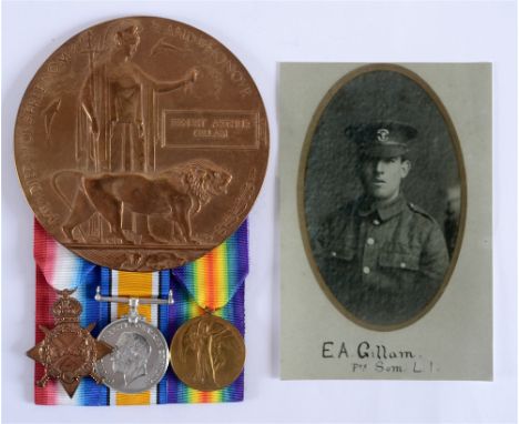 A GREAT WAR CASUALTY GROUP TO PRIVATE E.A. GILLAM, SOMERSET LIGHT INFANTRY   comprising the 1914-15 Star, British War Medal 1