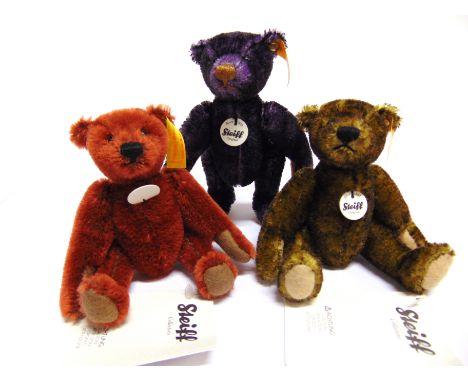 THREE STEIFF COLLECTOR'S MINIATURE TEDDY BEARS  (EANs 040276; 040252; 040269), each 12cm high, unboxed. 