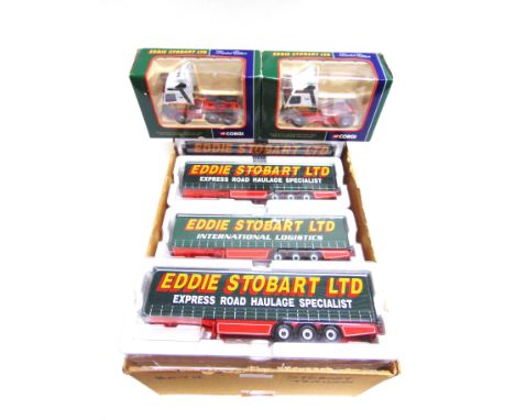 A CORGI 'EDDIE STOBART' COLLECTION  comprising a No.CC12405, Volvo FH Tractor, boxed; another Volvo FH Tractor, incorrectly b