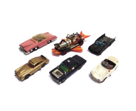 SIX TELEVISION &amp; FILM-RELATED DIECAST MODEL VEHICLES  circa 1960s, by Corgi (5) and Dinky (1), each good or better (Chitt