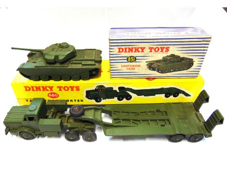 TWO DINKY MODEL MILITARY VEHICLES  comprising a No.660, Thorneycroft Mighty Antar Tank Transporter, olive drab with matching 