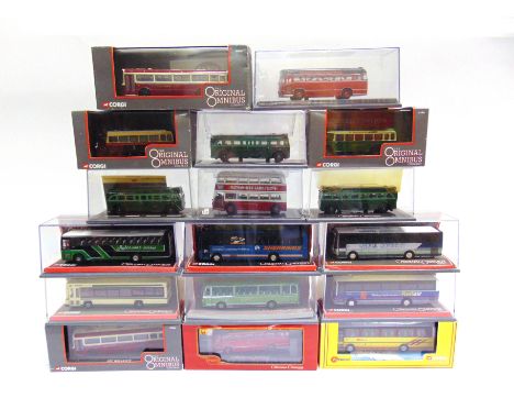 SEVENTEEN 1/76 SCALE CORGI ORIGINAL OMNIBUS COMPANY MODEL BUSES &amp; COACHES  each mint or near mint and boxed. 