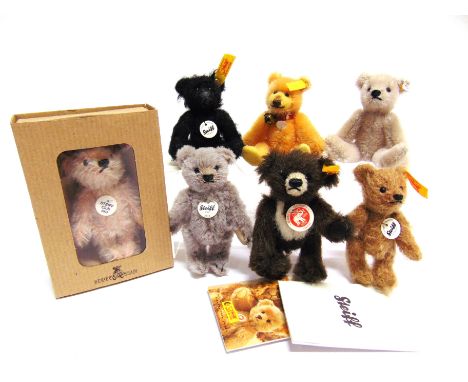 SEVEN STEIFF COLLECTOR'S MINIATURE TEDDY BEARS  the largest 10cm high, all but one unboxed. 