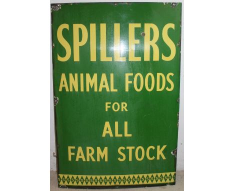 A Spillers Animal Foods for all farm stock, a single sided porcelain enamel advertising sign, 122 x 81 cm.