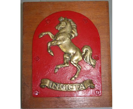 Invicta - a brass and painted plaque, this was removed from a Gillingham Borough Council (Kent) steam road roller by Mr John 