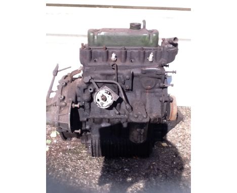 A Morris 1100 1098 cc engine and gearbox, 10AMW-TAH395304, as removed from the vehicle. No tests have been undertaken on the 