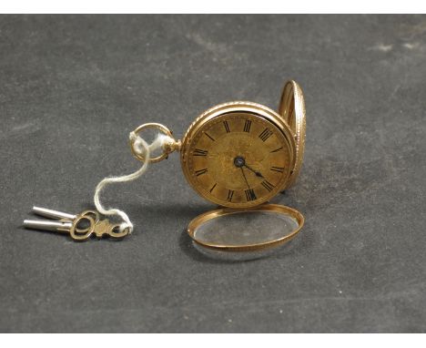 An 18ct gold pocket watch, engraved back, Roman numerated chapter ring inside engraved Benjamin Marriott Islington 