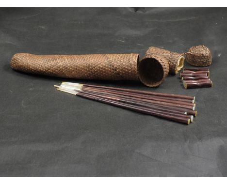 A cased set of rosewood and mother-of-pearl chopsticks and chopstick rests 