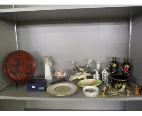 A mixed lot of ceramics to include Wade model animals, Royal Worcester and a pair of cloisonné vases