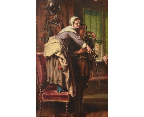 
	
		"EPC" or "EHC"- English mid-19th century 
		A helping hand, 
		Oil on metal 
		Signed indistinctly with initials and dat
