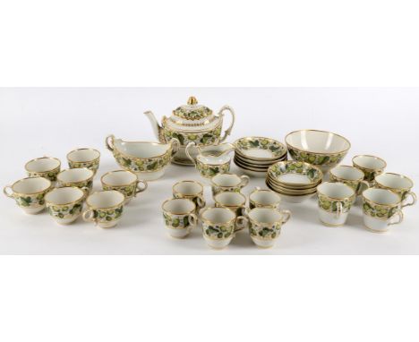 
	
		A Flight &amp; Barr Worcester 'Hop Leaf' pattern part tea service, c.1800/1820, some elements marked with brown/red scri