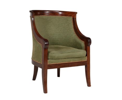 
	
		A mahogany and upholstered tub armchair in Empire style, late 19th century, 93cm high
		
		Condition Report: 
		Marks, k