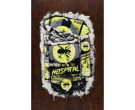 
	
		λ&nbsp;K-Guy (British b. 1968)
		K-Guy vs. The Prodigy, Take Me To The Hospital
		Silkscreen and acrylic paint on reclai