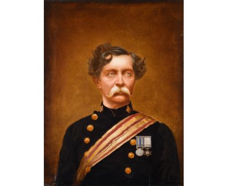 
	
		R Hall (19th century English) 
		Portrait of Major General Alfred Huyshe in uniform,
		Oil on canvas
		signed, inscribed