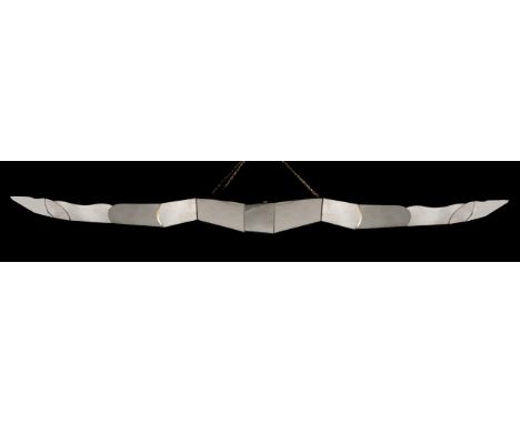 
	
		A modern geometric and mirrored ceiling light or ornament, in the form of a stylised boat hull, 24cm high, 295cm long, 4