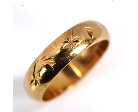 A late 20th century 9ct gold wedding band ring, maker's marks B Brothers, hallmarks London 1988, band width 5.8mm, size R, 5.