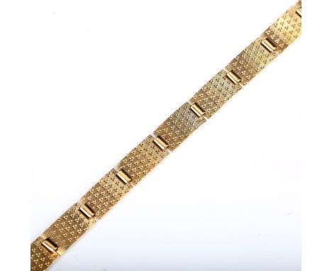A 9ct gold panel bracelet, engine turned decoration, maker's marks H G and S, length 15.5cm, 4.2gNo damage or repairs, no bro