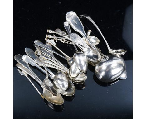 Various silver cutlery, including sauce ladle, sifter spoon, teaspoons etc, 15.4oz totalLot sold as seen unless specific item