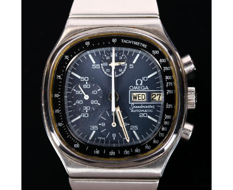 OMEGA - a Vintage stainless steel 'TV Dial' Speedmaster automatic chronograph bracelet watch, ref. 176.0014, circa 1975, anth