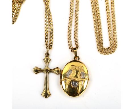 2 x 9ct gold pendant necklaces, cross height 27mm, both chains 50cm long, 11.4g total (2)No damage or repair, only light surf