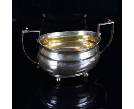 A large late Victorian silver 2-handled sugar bowl, oval bulbous form with gilt interior, by Mappin & Webb, hallmarks London 