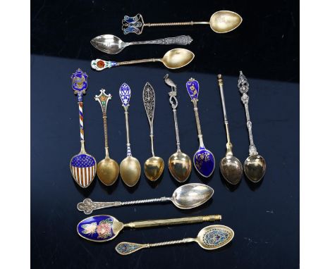 Various collector's spoons, including 8 Continental silver examples, makers include Marius HammerLot sold as seen unless spec