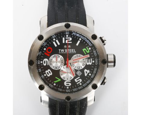 TW STEEL - a stainless steel Dario Franchitti Indy 500 quartz chronograph wristwatch, ref. TW608, black dial with Arabic nume