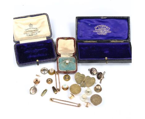 Various dress studs and clips, including 9ct gold, 16.7g weighableLot sold as seen unless specific item(s) requested 