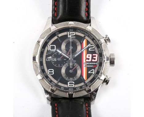 LOTUS - a stainless steel Marc Marquez Chrono GP quartz chronograph wristwatch, ref. 15881, black dial with eighthly Arabic n