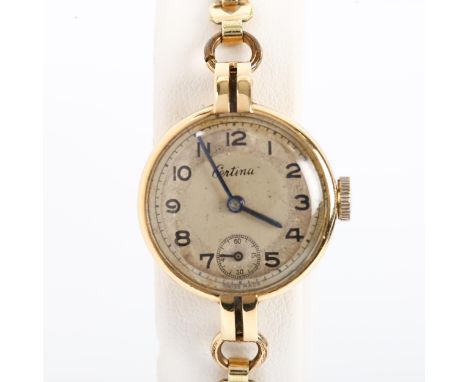 CERTINA - a lady's Vintage 9ct gold mechanical bracelet watch, silvered dial with Arabic numerals, subsidiary seconds dial an