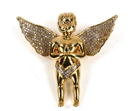 A large modern 9ct gold diamond figural cherub pendant, height 37.2mm, 12.5gNo damage or repair, all stones present, only lig
