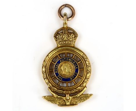 The Royal Automobile Club (RAC) full member type 14 pendant fob, unmarked gold settings with enamel, King Edward VII at the c
